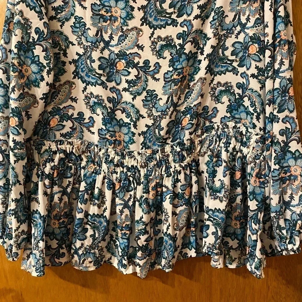 Loft Floral Ruffle Tie V-Neck Long Sleeve Top Size M - Picture 7 of 7